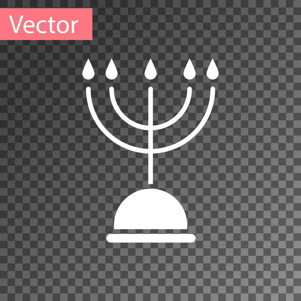 Λευκή εικόνα menorah Hanukkah απομονωμένη σε διαφανές φόντο. Το παραδοσιακό σύμβολο Χάνουκα. Θρησκεία διακοπών, εβραϊκή γιορτή των Φώτων. Εικονογράφηση διανύσματος. - Διάνυσμα, εικόνα