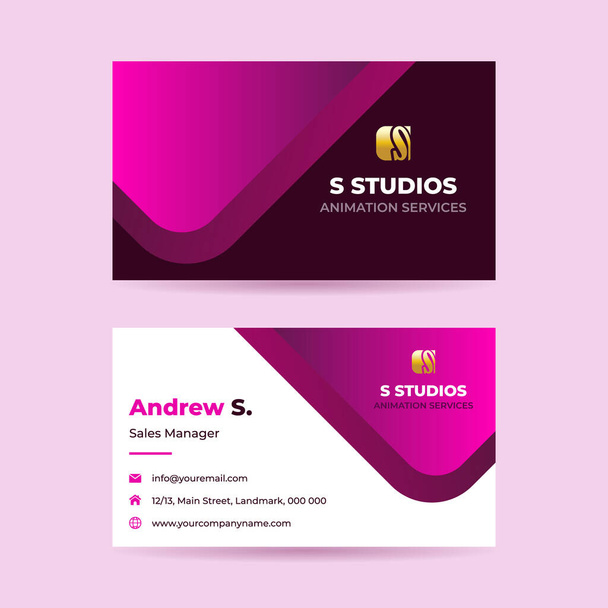 Изящная Elegant Double Sided Business Card для анимационной студии с Home, Email и веб-сайтом. Идеально подходит для корпоративной идентичности маркетинговой команды. - Вектор,изображение