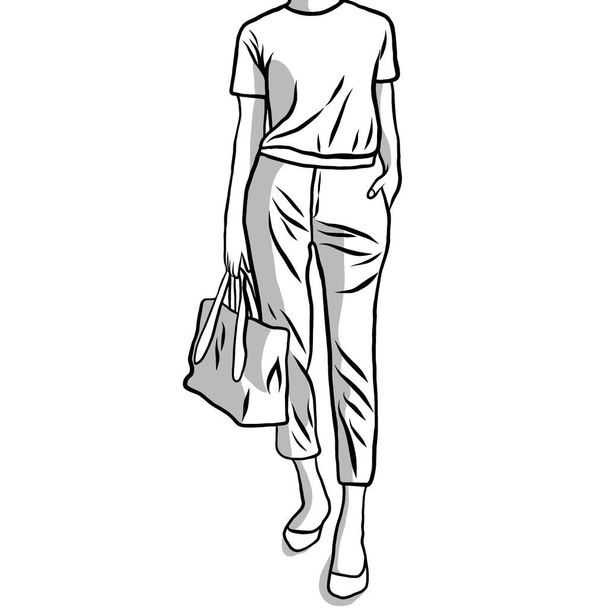 Línea dibujada. Mujer moderna, estilo de ropa de nueva generación, diseño de ropa minimalista. Creativo con ilustración en diseño plano. - Foto, Imagen
