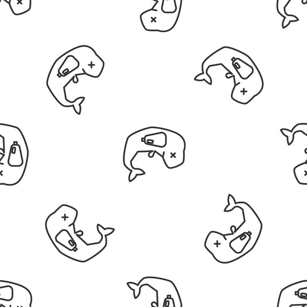 Grey line Environment protection concept whale dead icon isolated seamless pattern on white background.  Vector Illustration. - Вектор,изображение