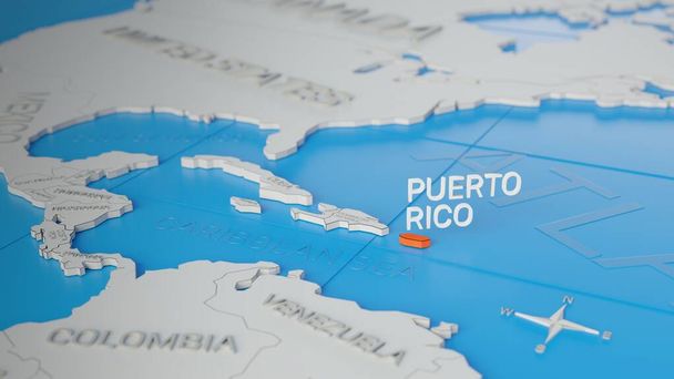 Пуэрто-Рико выделяется на белой упрощенной 3D карте мира. Цифровой 3D рендер. - Фото, изображение