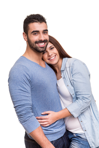 Couple posant sur fond blanc
 - Photo, image