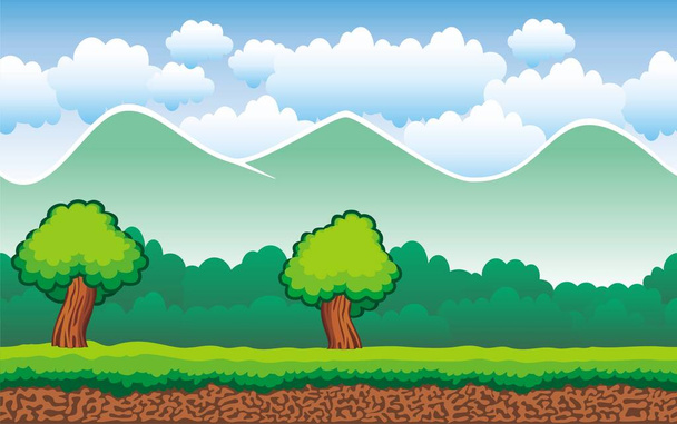 Милый мультипликационный бесшовный пейзаж с разделенными слоями, иллюстрация летнего дня - Вектор,изображение