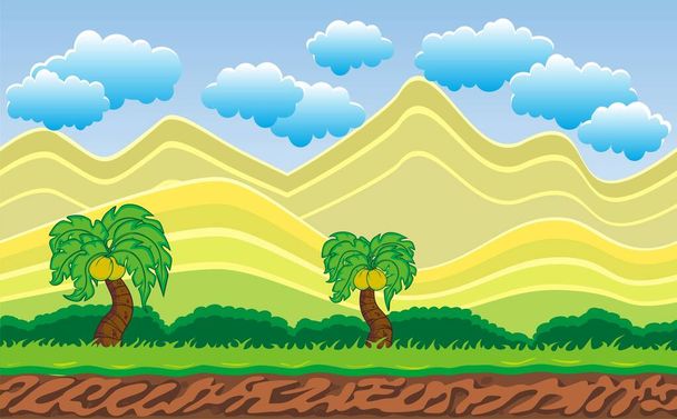Cute cartoon seamless landscape with separated layers, summer day illustration - Vector, Image
