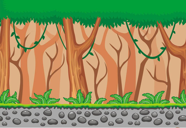 シームレスな春の森の風景は、ゲームデザイン.2dゲームアプリケーションのための分離層でベクトル自然背景を終わらせることはありません。アプリケーションプロジェクトのベクトルイラスト - ベクター画像