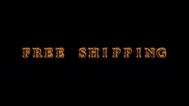 free shipping fire text effect black background. animated text effect with high visual impact. letter and text effect. Alpha Matte. - Footage, Video