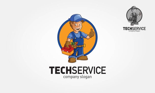 TechService Vektör Logosu Karikatürü. Şirketiniz için Tamir Hizmetleri logosu şablonu. - Vektör, Görsel