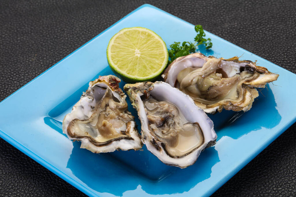 Verse oesters met limoen en peterselie - Foto, afbeelding