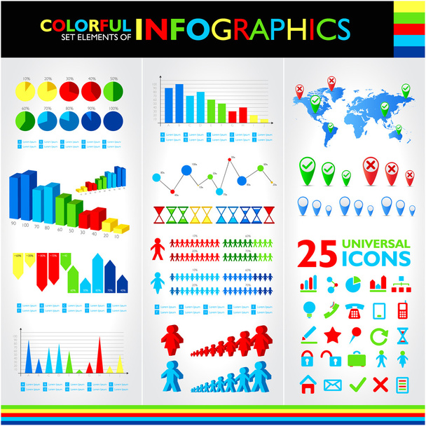 Colorful infographics set and vector universal icons. - Vector, Image