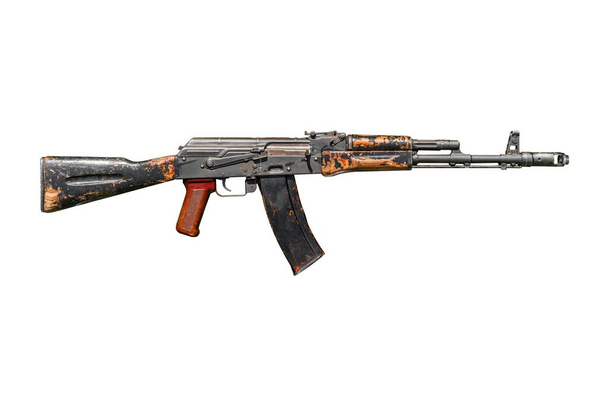 Old used kalashnikov AK 74 assault rifle isolated on white background. - Photo, Image