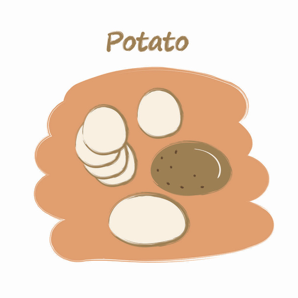 Snijgroenten met titels, schattige tekeningen, set gesneden aardappelen - Vector, afbeelding