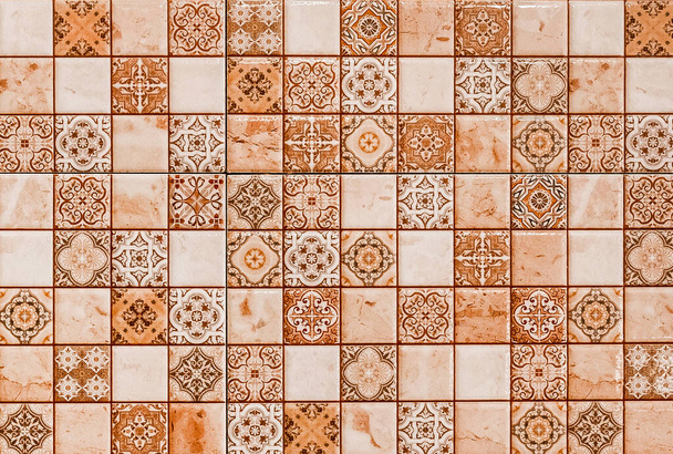 Tekstura kolor kwadratowy płytek ceramicznych z abstrakcyjnym wzorem, mozaika tła - Zdjęcie, obraz