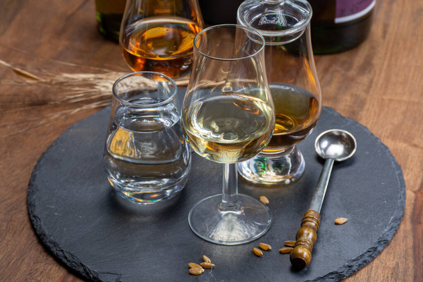 Dégustation de single malt écossais et de whisky mélangé sur distillerie en Ecosse close up
 - Photo, image