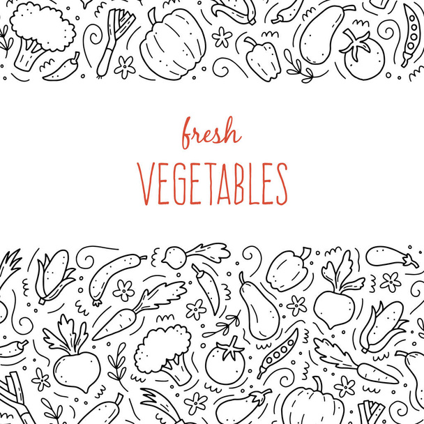 Hand drawn set of vegetables. Vector illustration of doodle skecth style. - Vector, Imagen