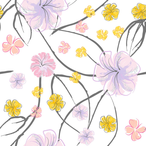 Pink Flowers Blooming Pattern. Pastel Watercolor. - Vector, Imagen