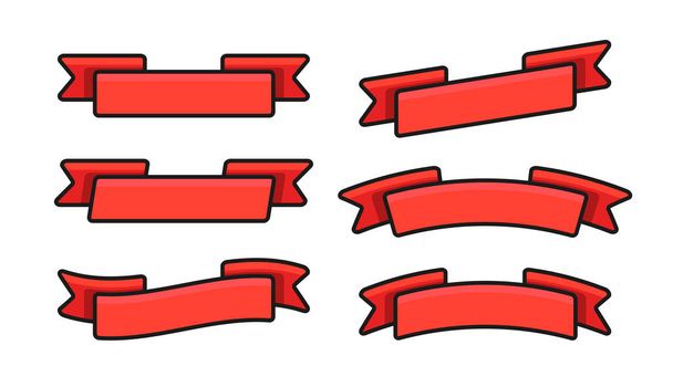 Set of red isolated banner ribbons on white background. Simple flat vector illustration. With space for text. Suitable for infographics, design, advertising, holidays, labels. - Vettoriali, immagini