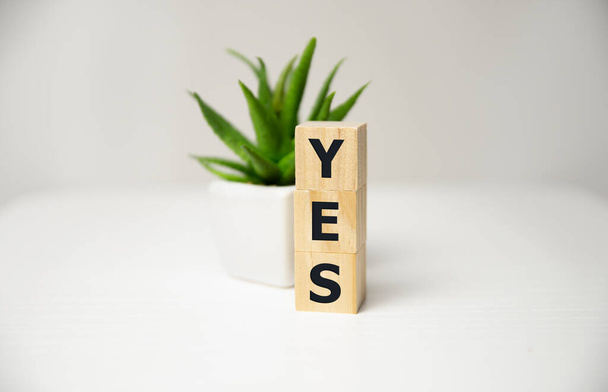 word yes on wooden blocks, white background - Photo, image