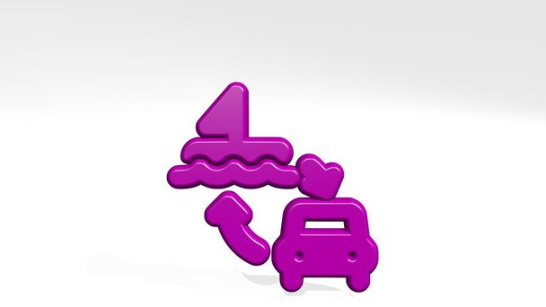 DOPRAVNÍ VSTUPENKA CAR TRANSFER stojí se stínem. 3D ilustrace kovové plastiky na bílém pozadí s jemnou texturou. ikona a cestování - Fotografie, Obrázek