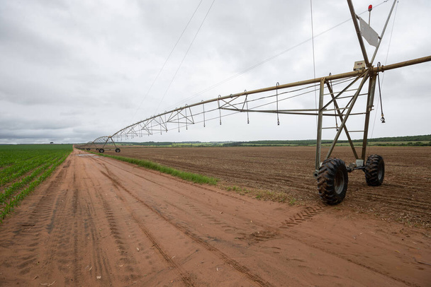 center pivot agricultural irrigation system watering on a farm field - Photo, Image