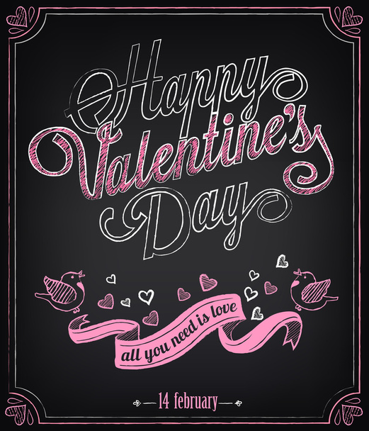 Happy Valentines Day background. Retro design hand lettering - Vector, Image