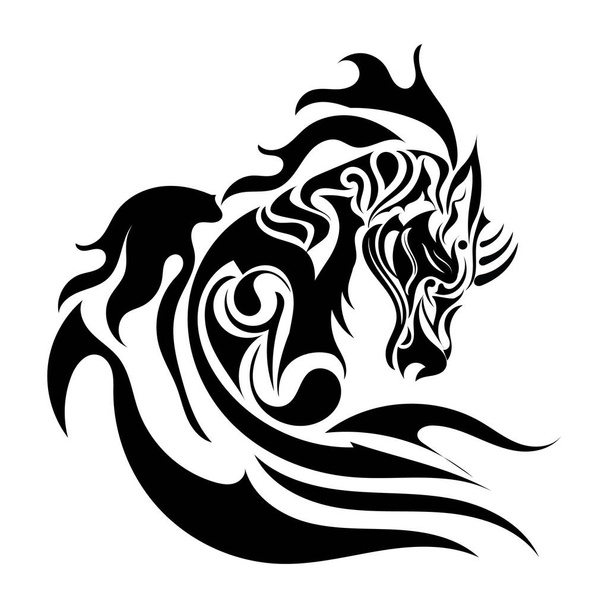 black and white vector illustration of dragon - Vektör, Görsel