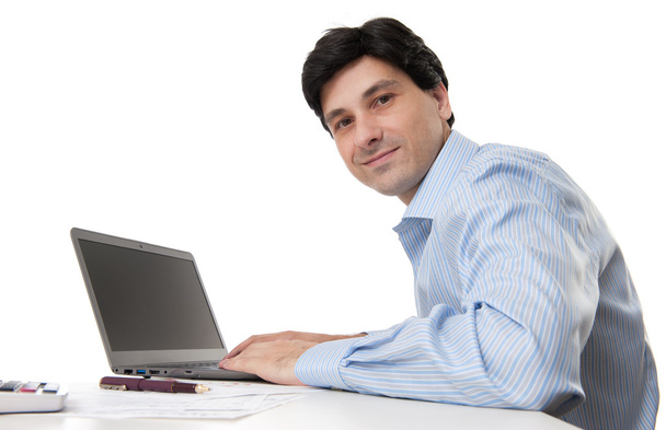 Businessman with laptop computer - Фото, изображение