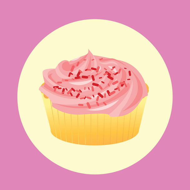 vector illustration of delicious cupcake on pink background - Vektor, kép