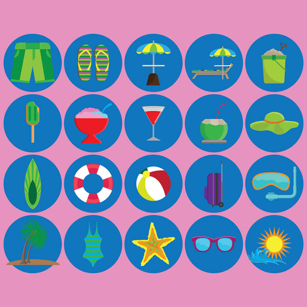 summer flat icons set with beach symbols - Wektor, obraz