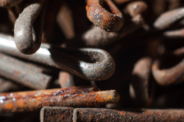Old rusted cotter pins for car repair close up, macro shot - Photo, Image