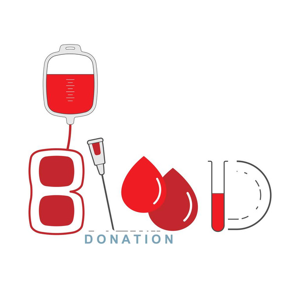 Progettazione tipografica della donazione di sangue. Illustrazione vettoriale profilo stile design piatto. - Vettoriali, immagini