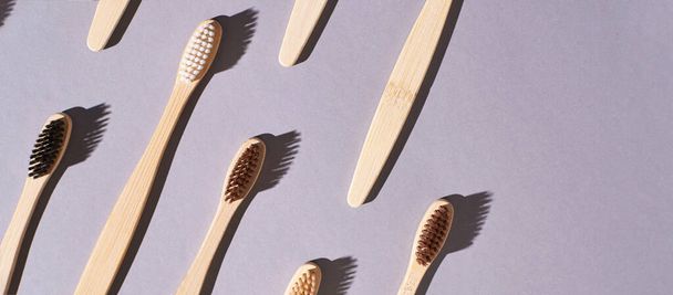 Set of bamboo toothbrushes. Different color - Fotoğraf, Görsel