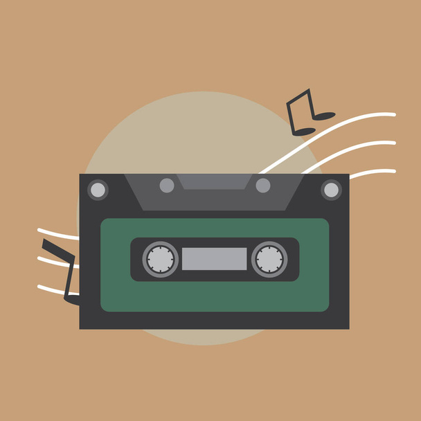 vector illustration of a cassette tape on a gray background - Vetor, Imagem