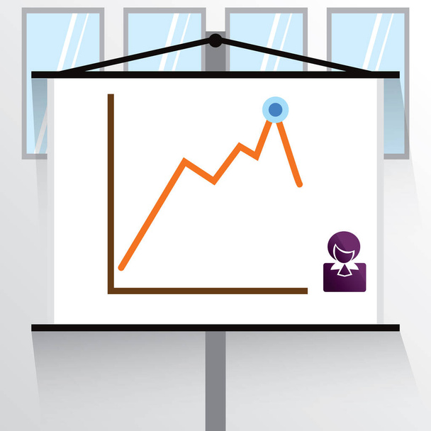 Vector illustration of a business graph with chart on the wall - Vettoriali, immagini