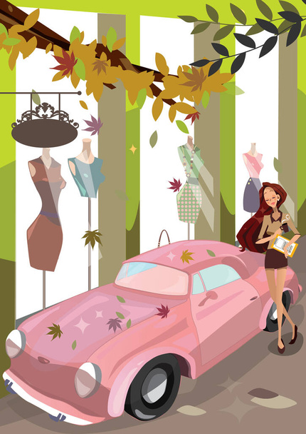 vector illustration of a girl in a car - Вектор, зображення