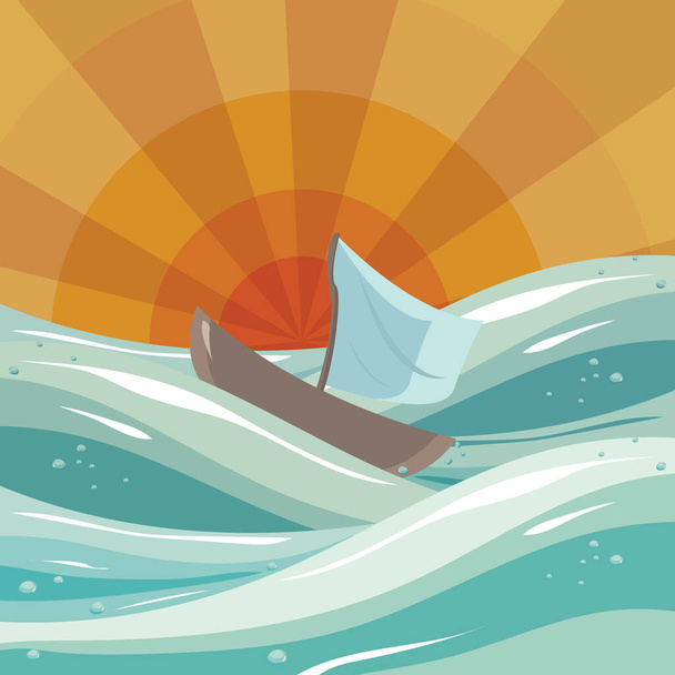 vector illustration of a background with a boat - Vetor, Imagem