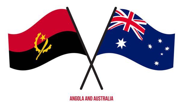 Angola y Australia banderas cruzadas y ondeando estilo plano. Proporción oficial. Colores correctos
. - Vector, imagen