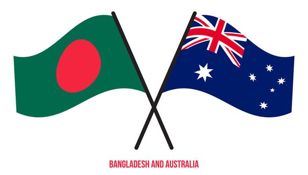 Bangladesh en Australië vlaggen gekruist en zwaaien platte stijl. Officiële proportie. Juiste kleuren. - Vector, afbeelding