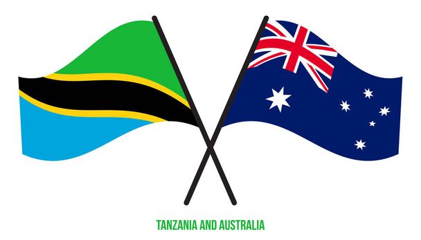 Tanzania and Australia Flags Crossed And Waving Flat Style. Official Proportion. Correct Colors. - Vector, Image