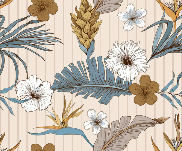Seamless pattern with trendy exotic flowers and leaves - Vektor, Bild