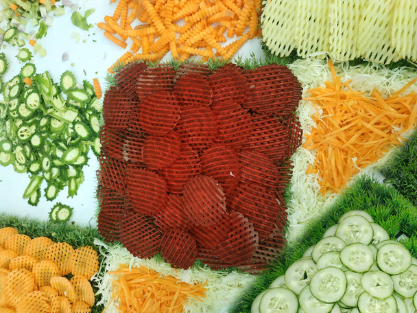 Many types chopped vegetables with decoration - Photo, Image