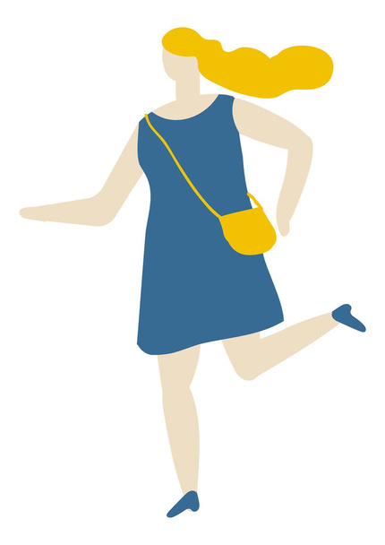 щаслива жінка дівчина біжить плоский символ плоский вектор
 - Вектор, зображення