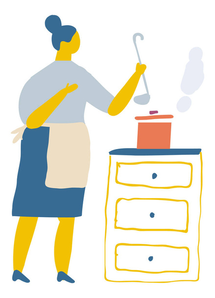 Nainen ruoanlaitto tasainen merkki tasainen vektori - Vektori, kuva