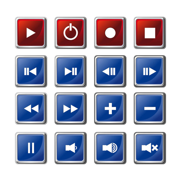 Media player buttons set. Player navigation buttons set. Media symbols icons isolated on white background. Video interface icon on white background. Vector illustration - Vettoriali, immagini