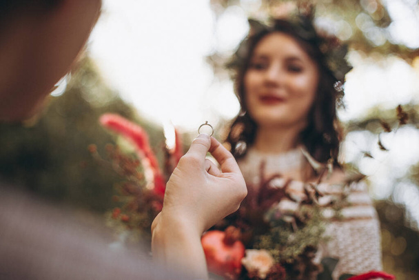 01.06.2019 Vinnitsa, Ukraine: Elegant wedding couple of brides at a wedding photo session in the park - Foto, immagini