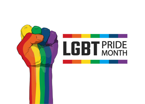 Pozvednutá pěst s barvami vlajky LGBT pro svobodu a toleranci - Vektor, obrázek
