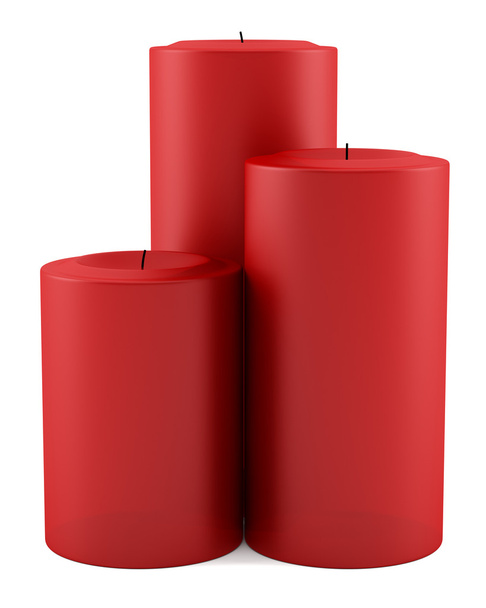 drei rote Kerzen isoliert auf weißem Hintergrund - Foto, Bild