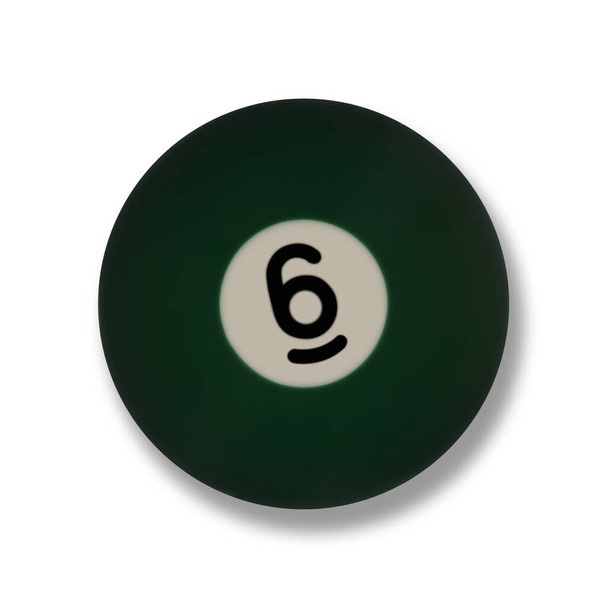Balle de billard isolée numéro 6 verte, avec ombre portée sur fond blanc - Photo, image