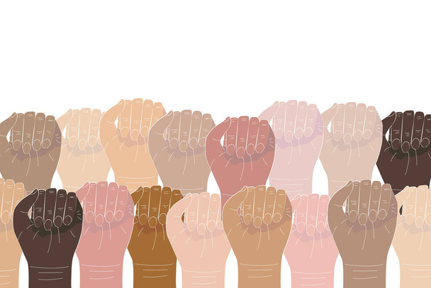 EPS 10 vector. Multiracial fists in the air. Fight for rights concept. - Wektor, obraz