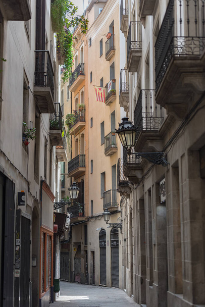 Cityscape through empty street after COVID 19 in Barcelona, Spain. - Фото, зображення