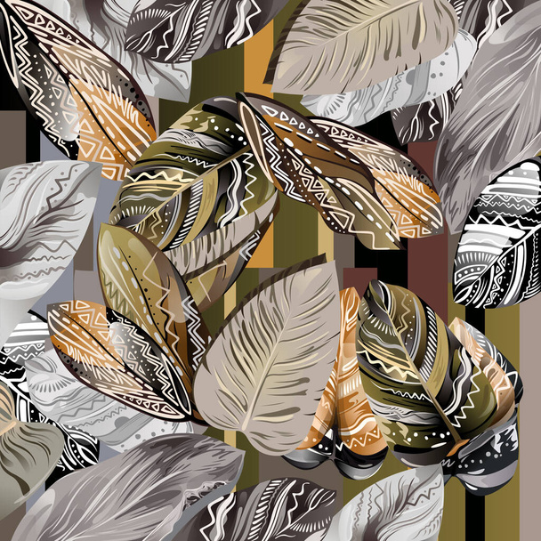 Printed Silk Scarf Design With Leaf Artistic - Vector, Imagen